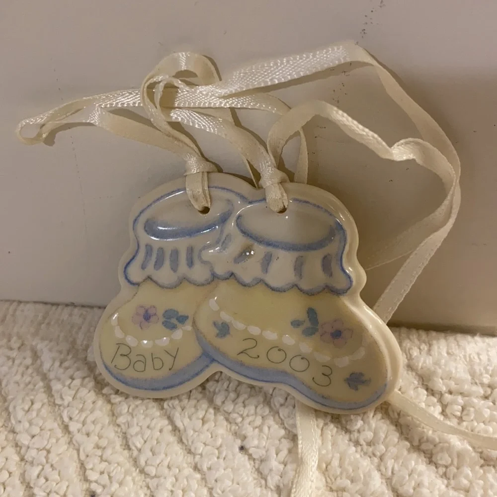 Vintage Longaberger 2003 Baby Painted Ceramic Tie-On Decorative Ornament Gift